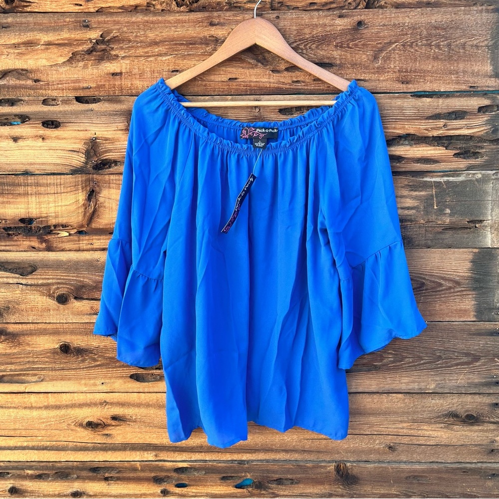 PECK & PECK | NWT Royal Blue Off Shoulder Tunic Blouse L